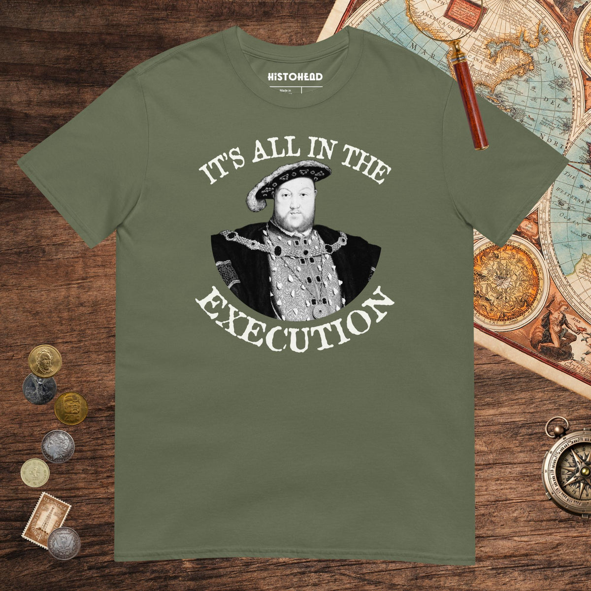 Military Green Henry VIII Execution Tee - history buff gift by HistoHead