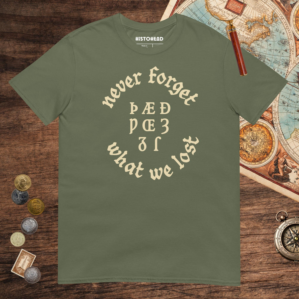 Military Green Never Forget Lost Letters Tee - history buff gift by HistoHead
