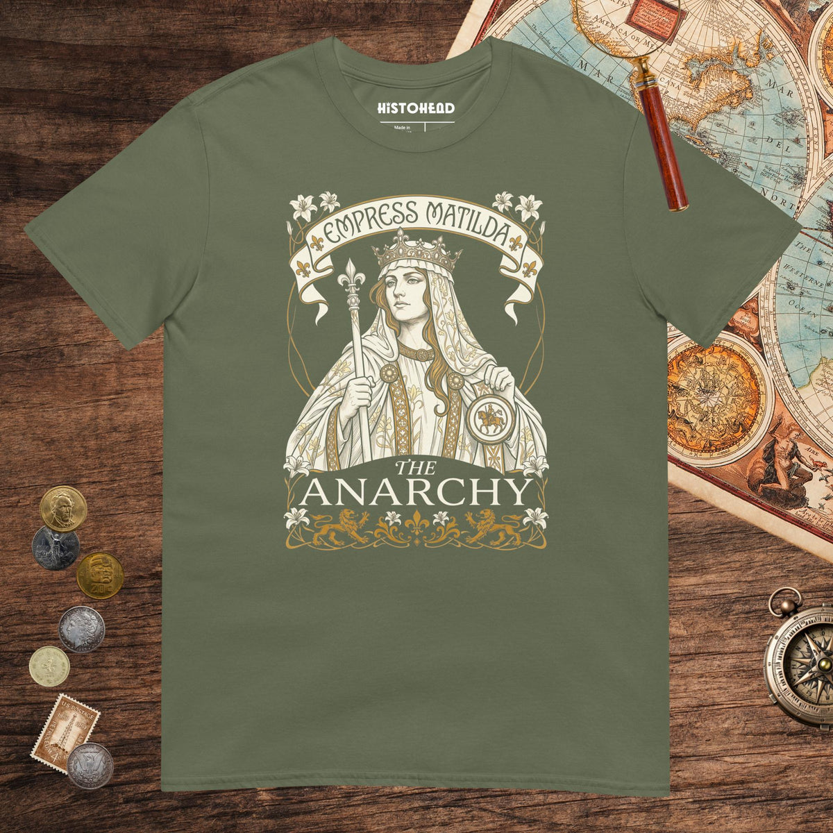 Military Green Empress Matilda The Anarchy Tee - history buff gift by HistoHead
