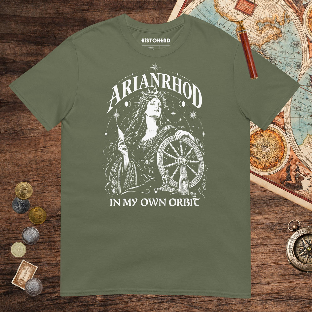 Military Green Arianrhod In My Own Orbit Tee - history buff gift by HistoHead