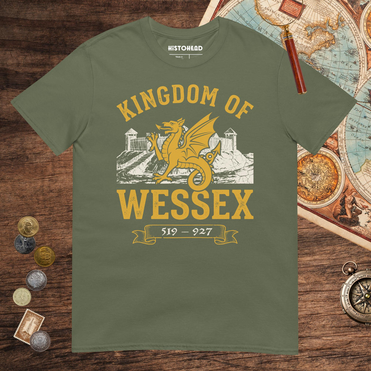 Military Green Kingdom of Wessex Tee - history buff gift by HistoHead