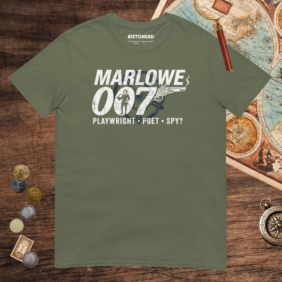 Military Green Marlowe 007 Tee - history buff gift by HistoHead