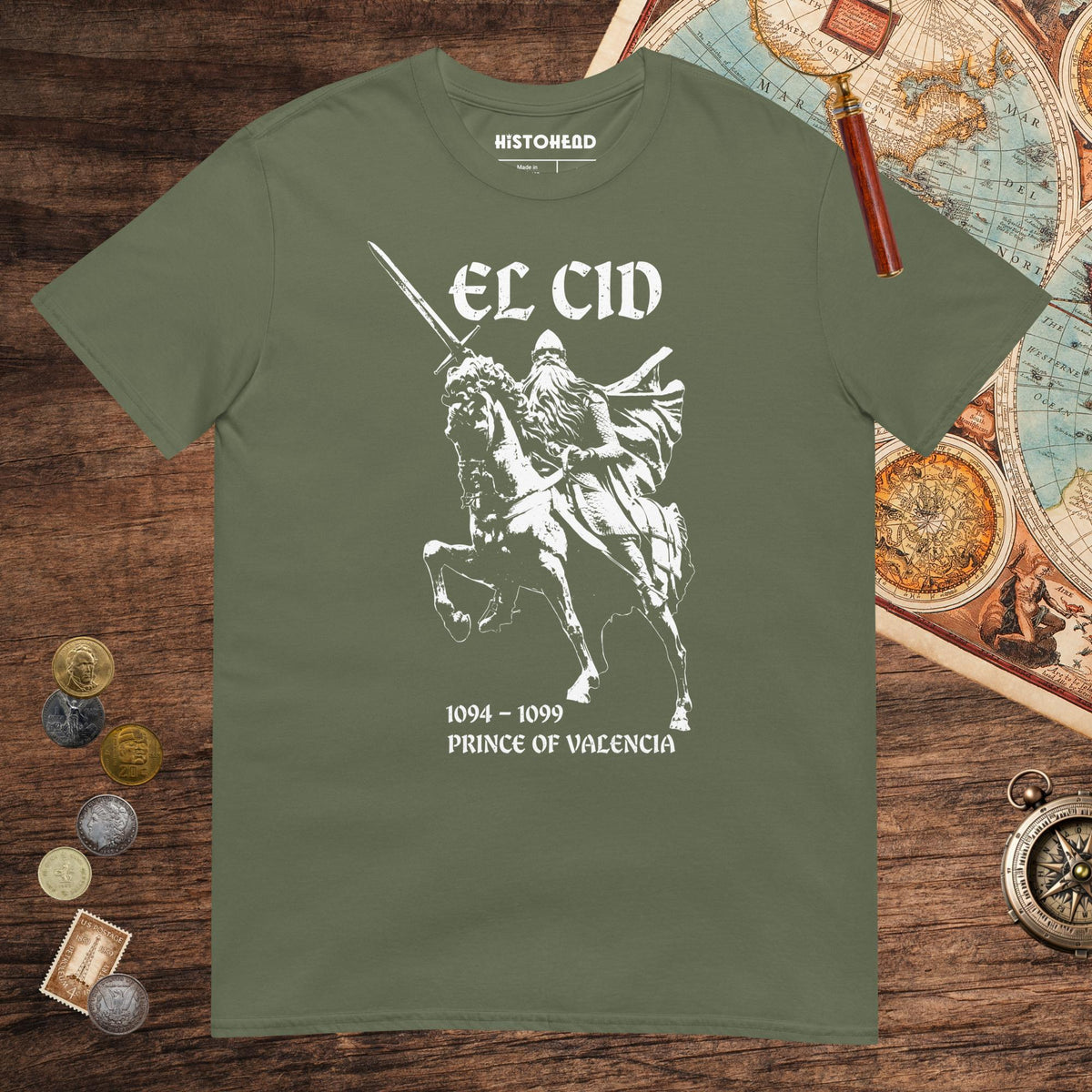 Military Green El Cid Prince of Valencia Tee - history buff gift by HistoHead