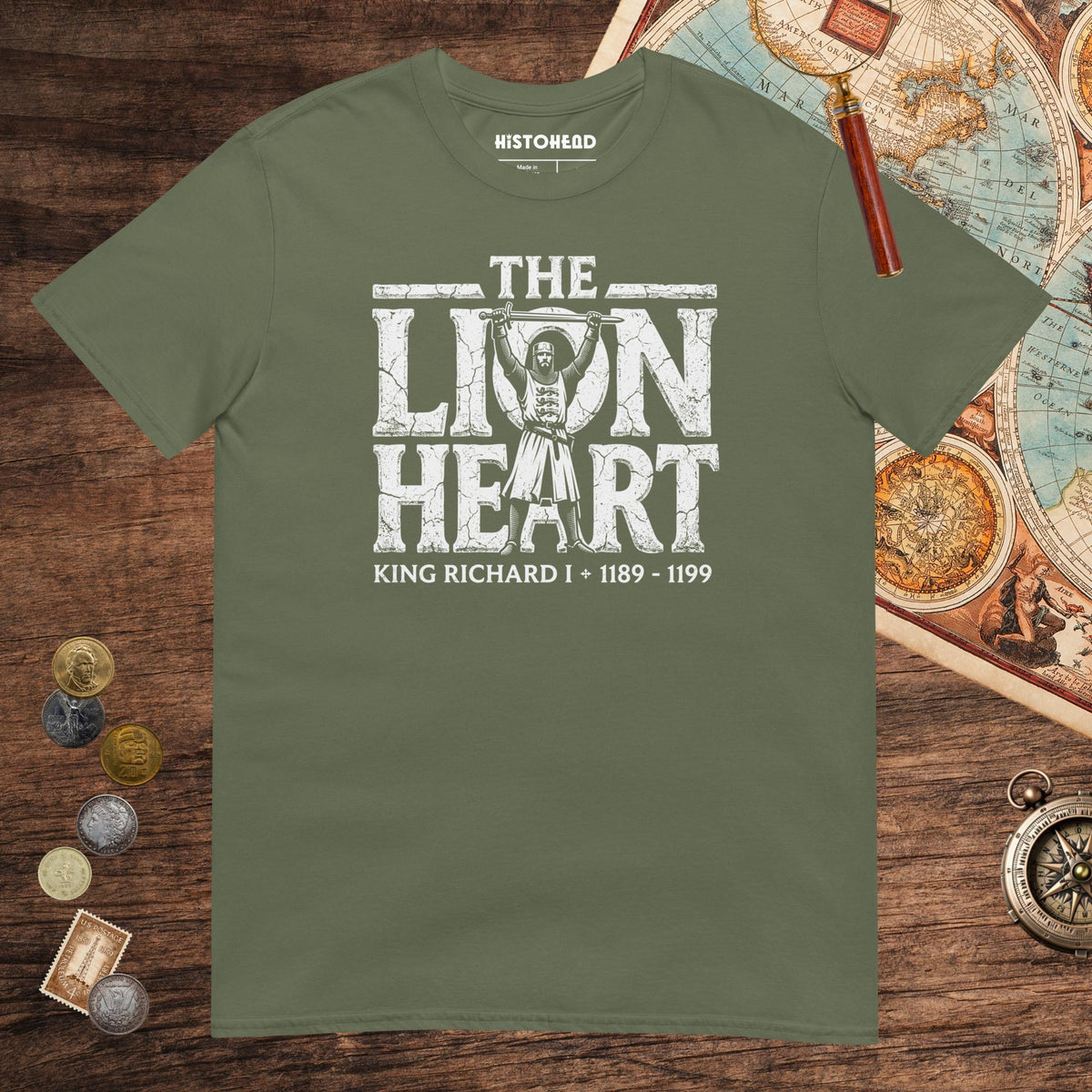 Military Green Richard the Lionheart Tee - history buff gift by HistoHead