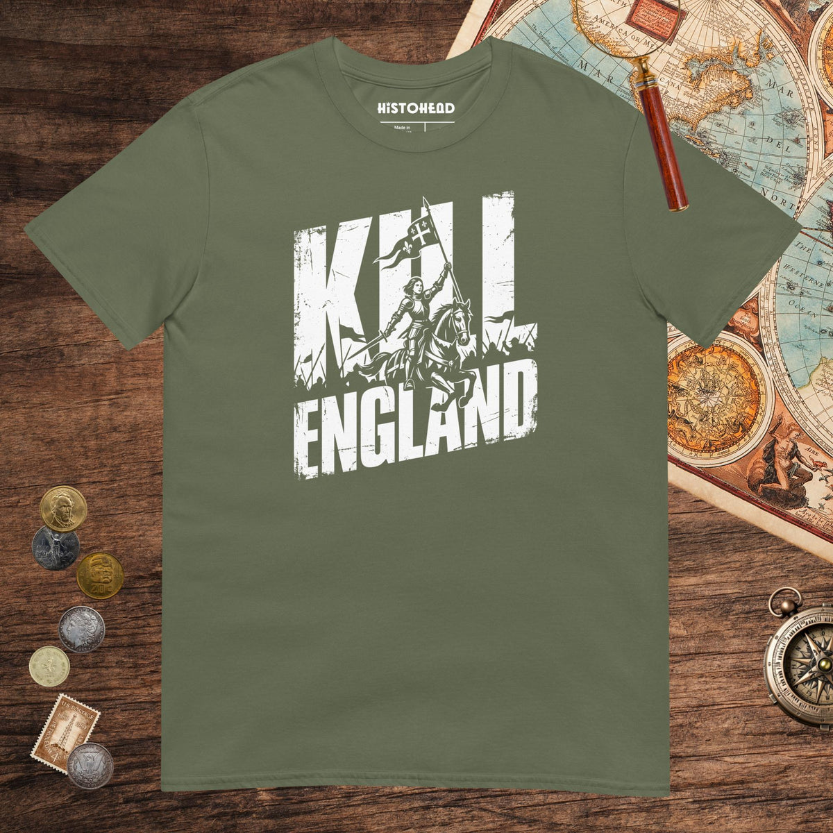Military Green Joan of Arc Kill England Tee - history buff gift by HistoHead