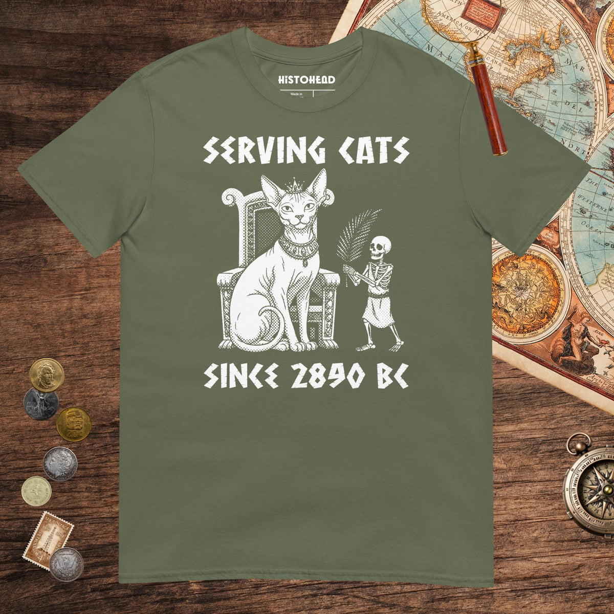 Military Green Serving Cats Since 2890 BC Tee - history buff gift by HistoHead