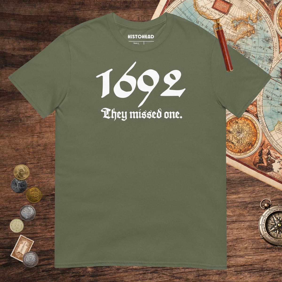 Military Green 1692 Witch Trials Tee - history buff gift by HistoHead