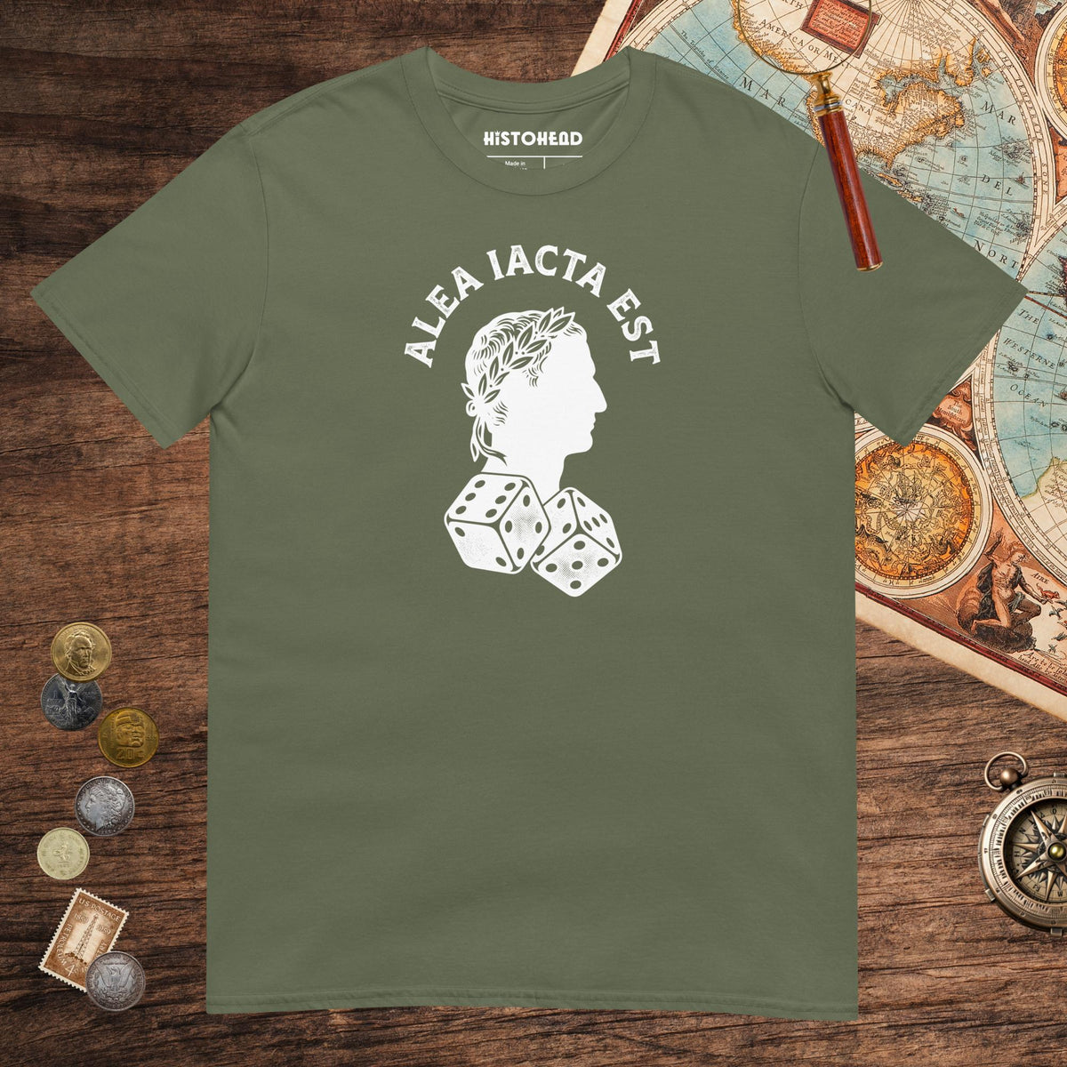 Military Green Alea Iacta Est Caesar Quote Tee - history buff gift by HistoHead