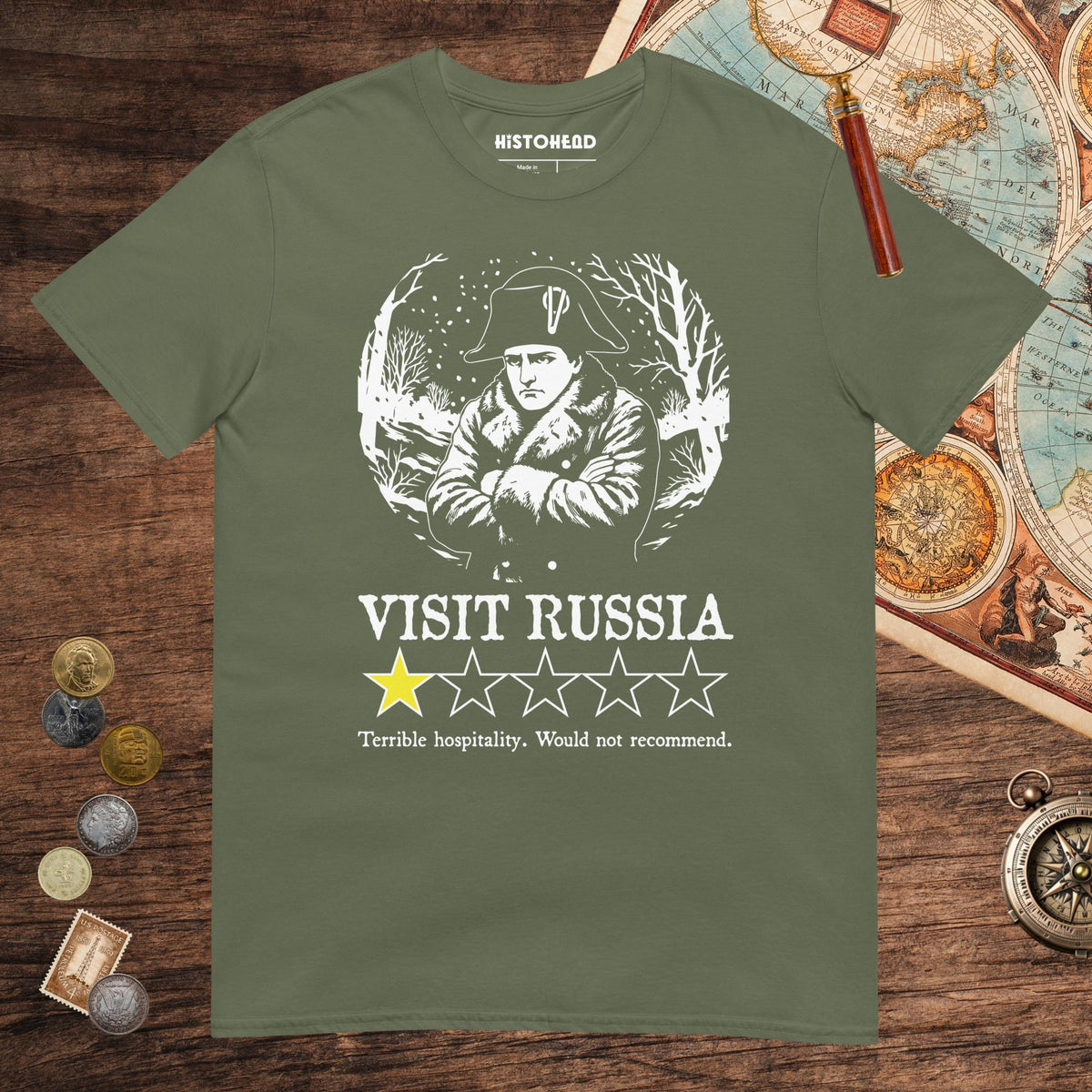 Military Green Napoleon Visit Russia Review Tee - history buff gift by HistoHead