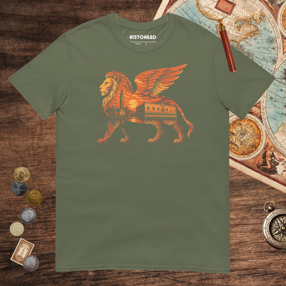 Military Green Winged Lion of the Lagoon Tee - history buff gift by HistoHead