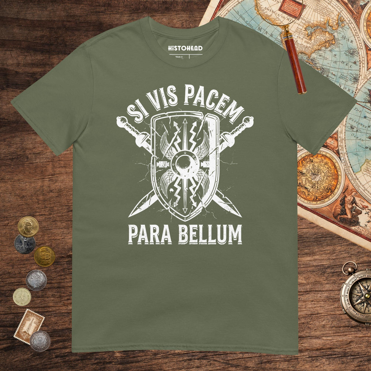 Military Green Si Vis Pacem Para Bellum Scutum Tee - history buff gift by HistoHead