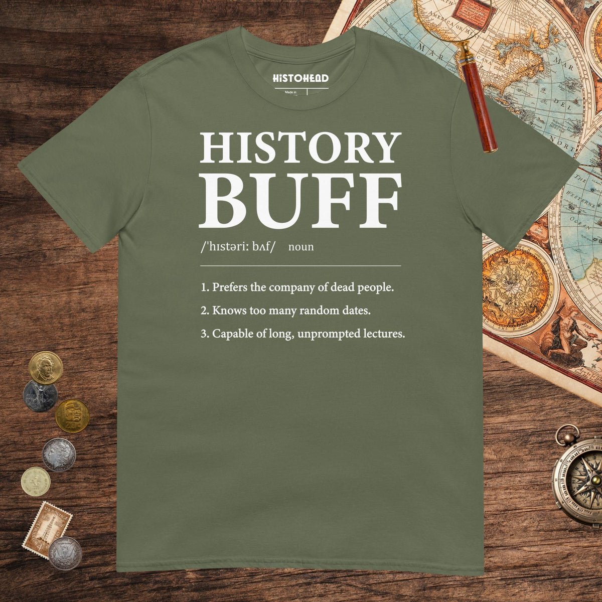 Military Green History Buff Definition Tee - history buff gift by HistoHead
