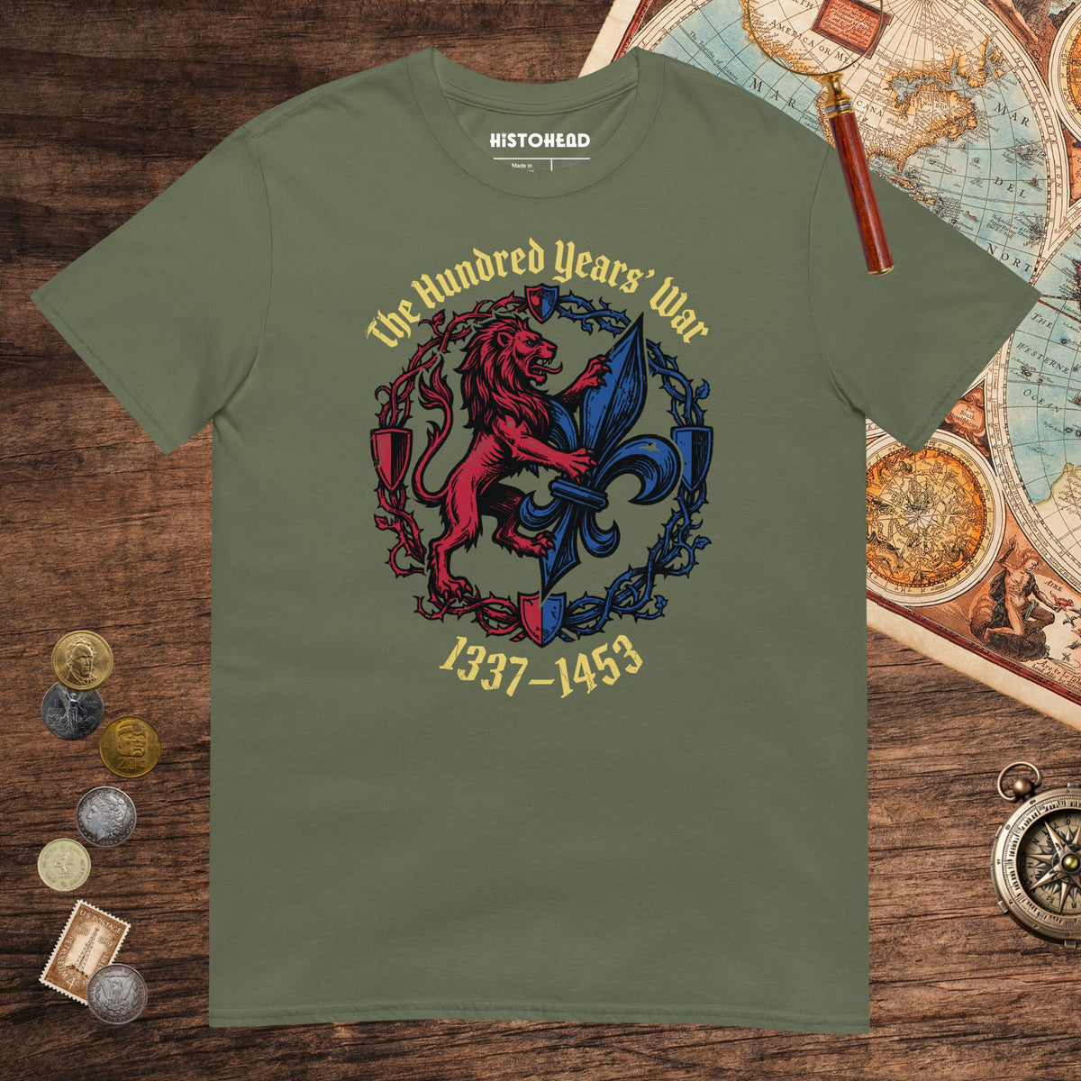 Military Green The Hundred Years' War Tee - history buff gift by HistoHead