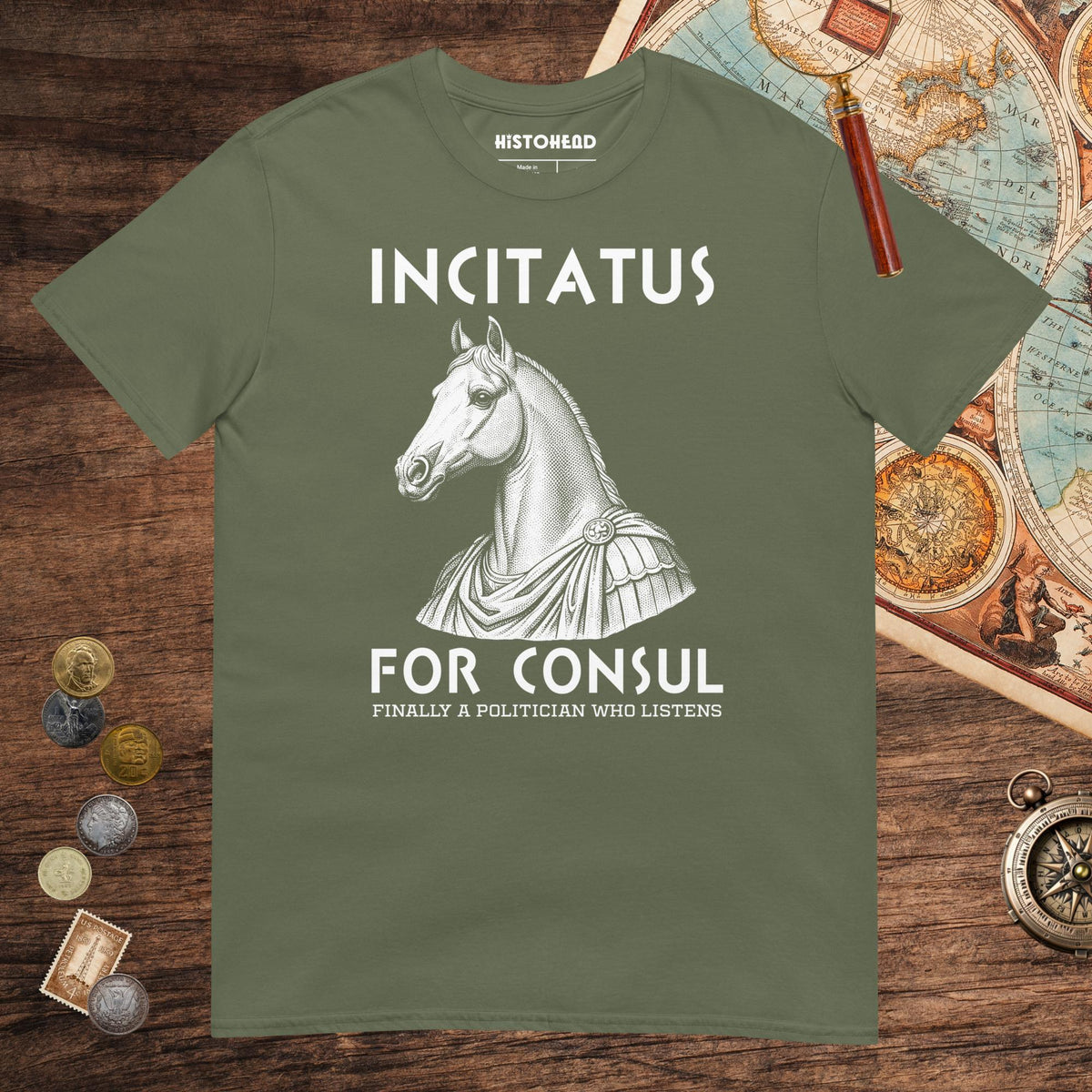 Military Green Incitatus For Consul Tee - history buff gift by HistoHead