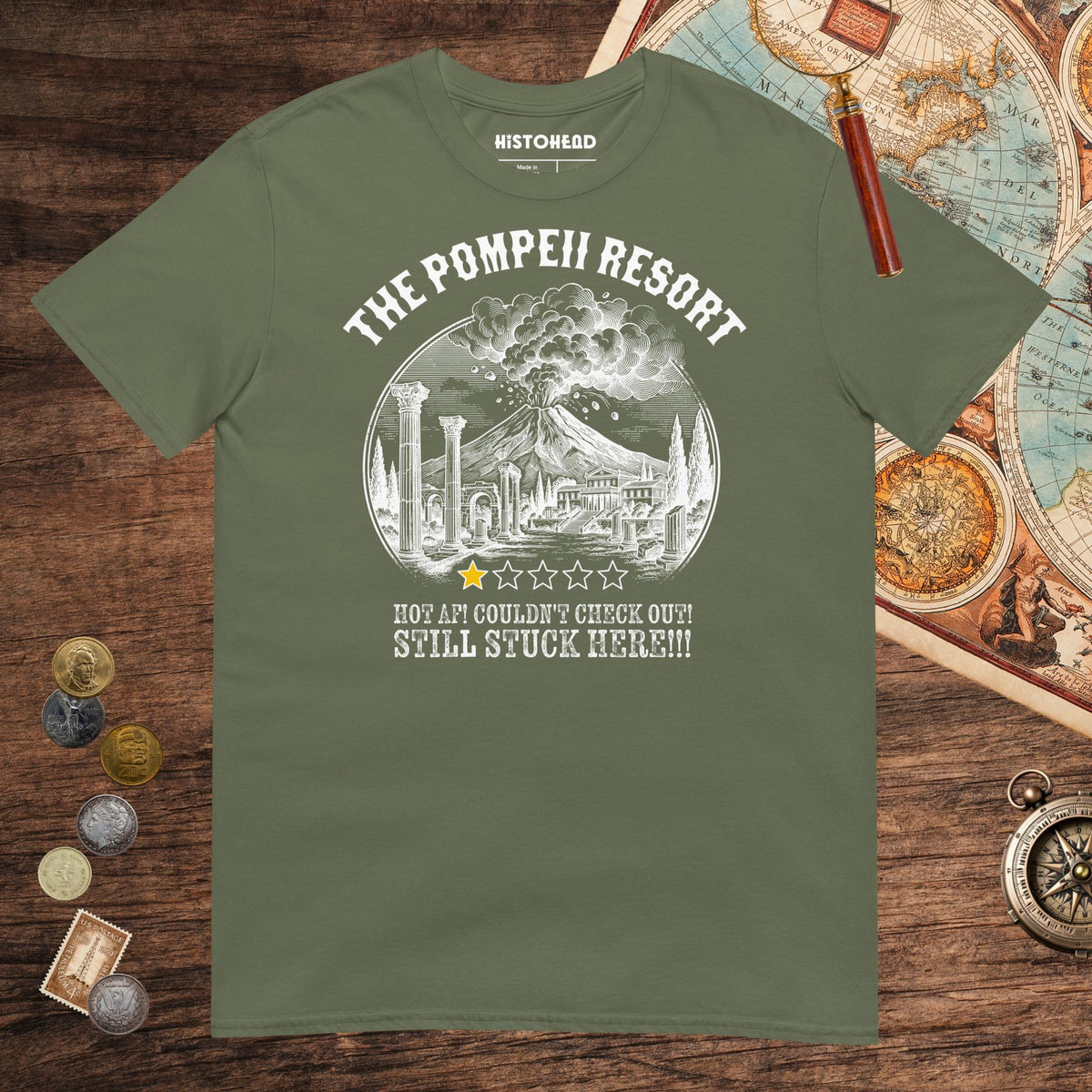 Military Green The Pompeii Resort Review Tee - history buff gift by HistoHead