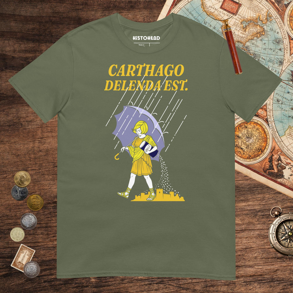 Military Green Carthago Delenda Est Salt Girl Tee - history buff gift by HistoHead