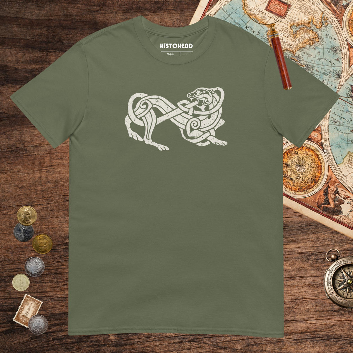 Military Green Norse Lion Tee - history buff gift by HistoHead