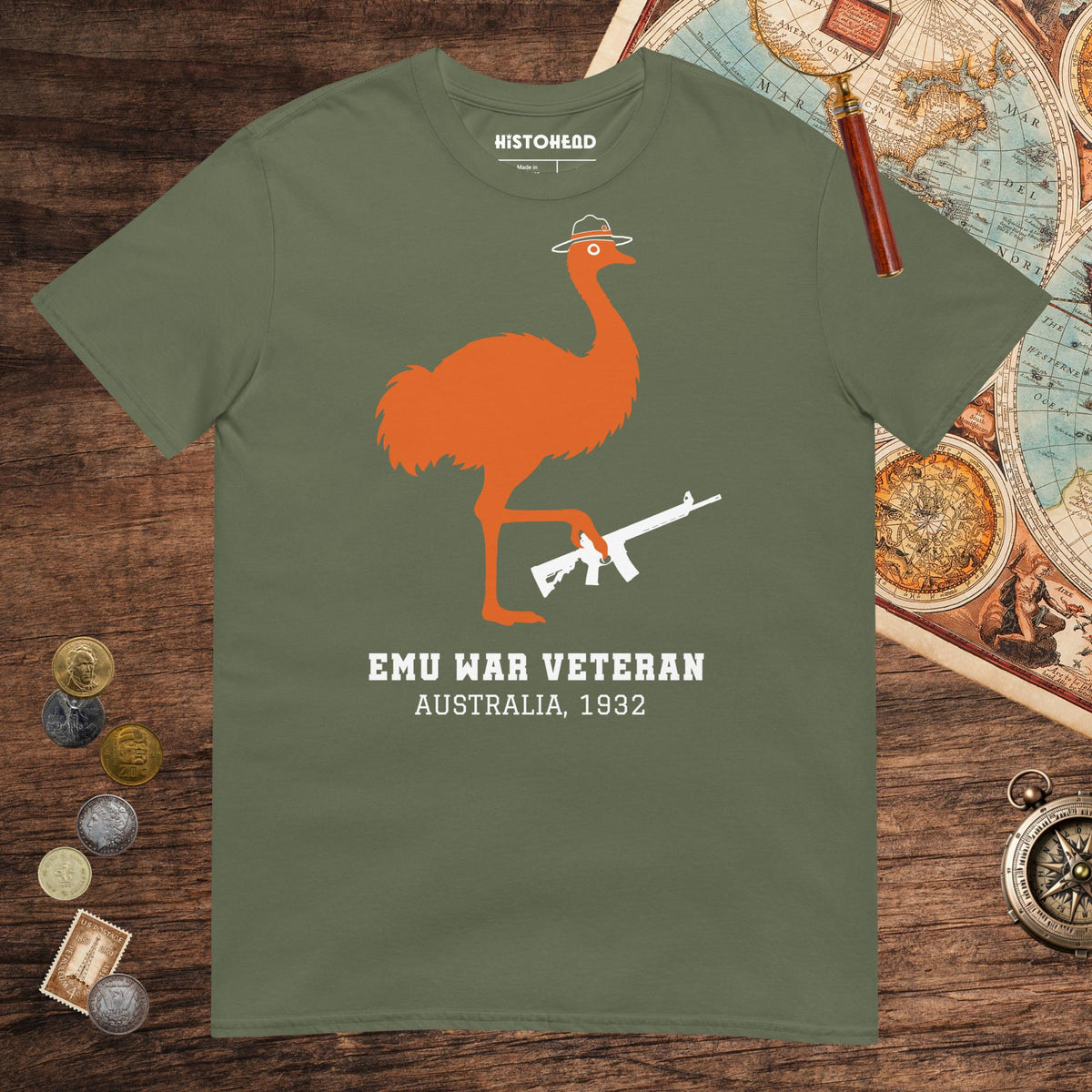 Military Green Emu War Veteran Tee - history buff gift by HistoHead