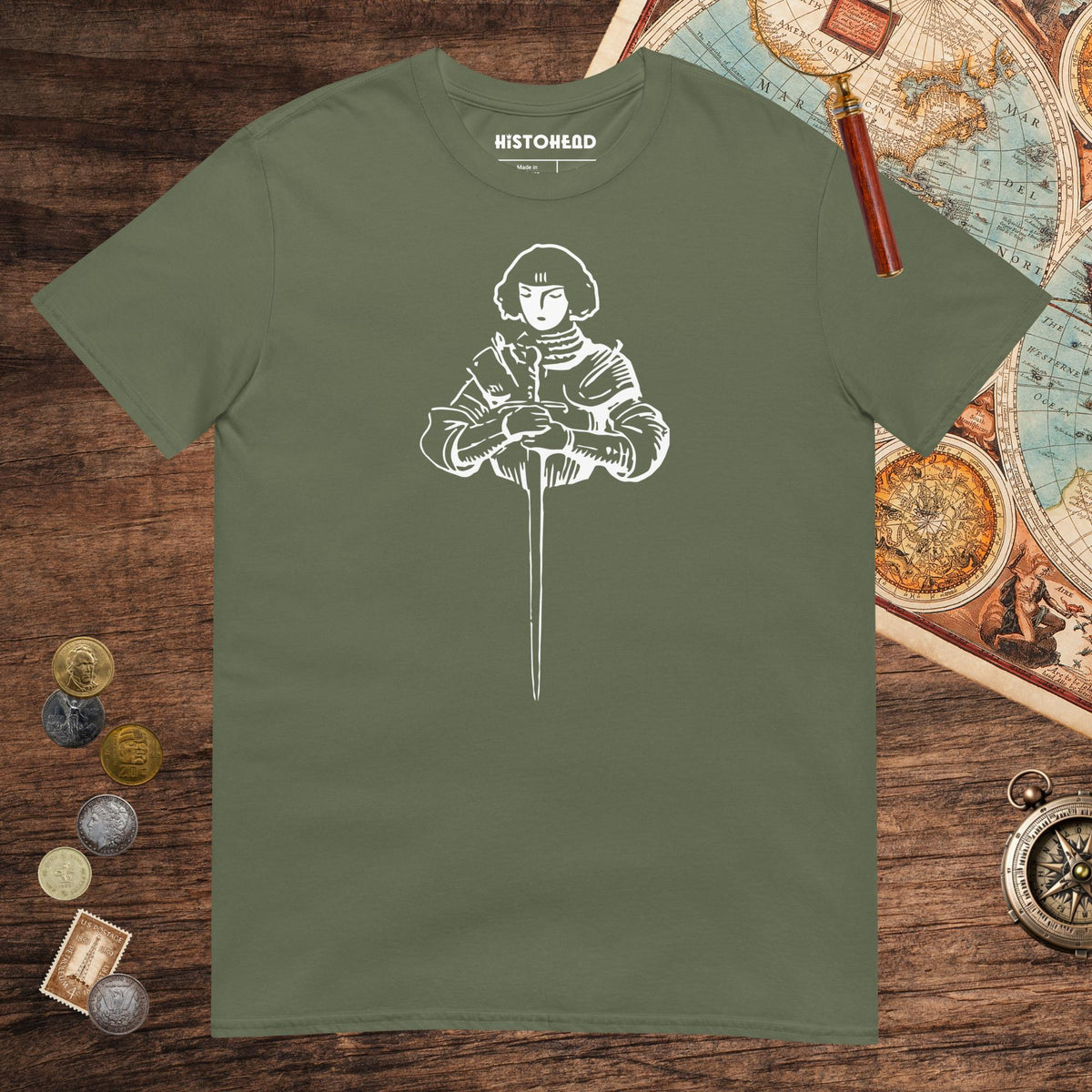 Military Green Joan of Arc Stamp Tee - history buff gift by HistoHead