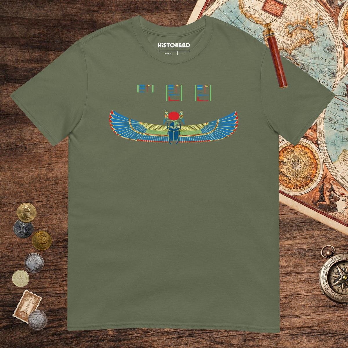 Military Green Khnum Hieroglyphs Tee - history buff gift by HistoHead
