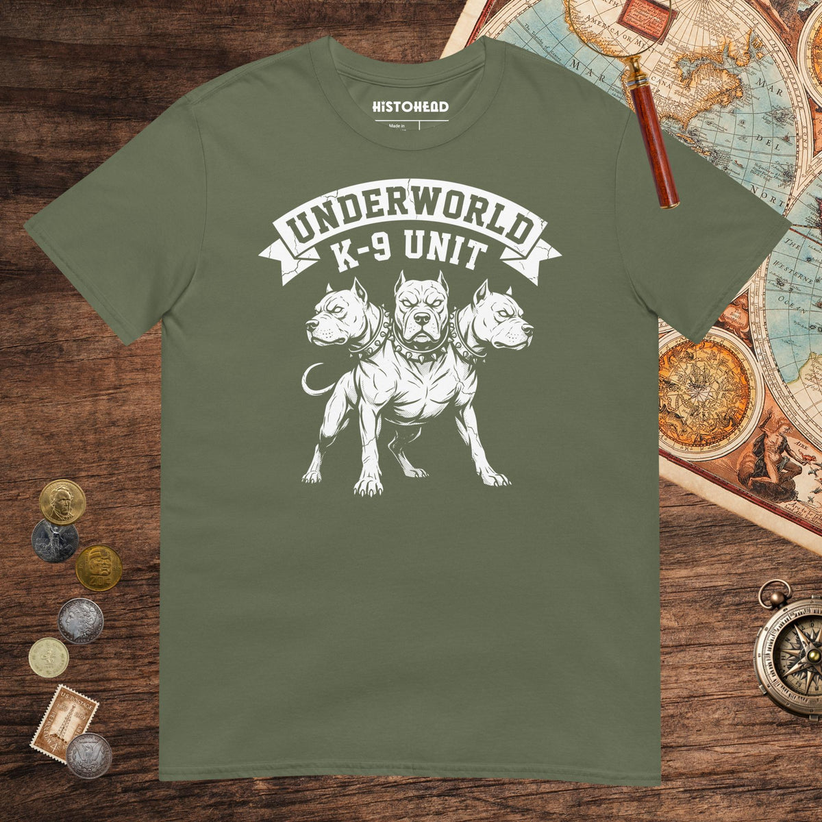 Military Green Cerberus Underworld K-9 Unit Tee - history buff gift by HistoHead
