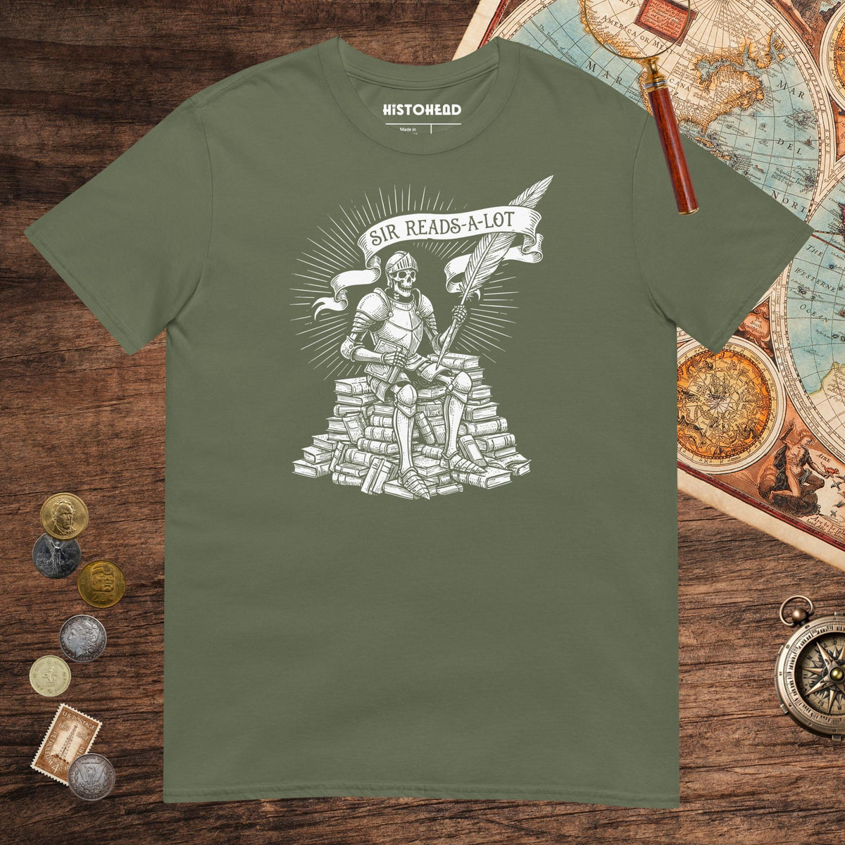 Military Green Sir Reads-A-Lot Tee - history buff gift by HistoHead