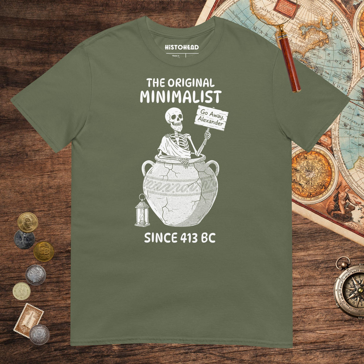 Military Green Diogenes the Original Minimalist Tee - history buff gift by HistoHead