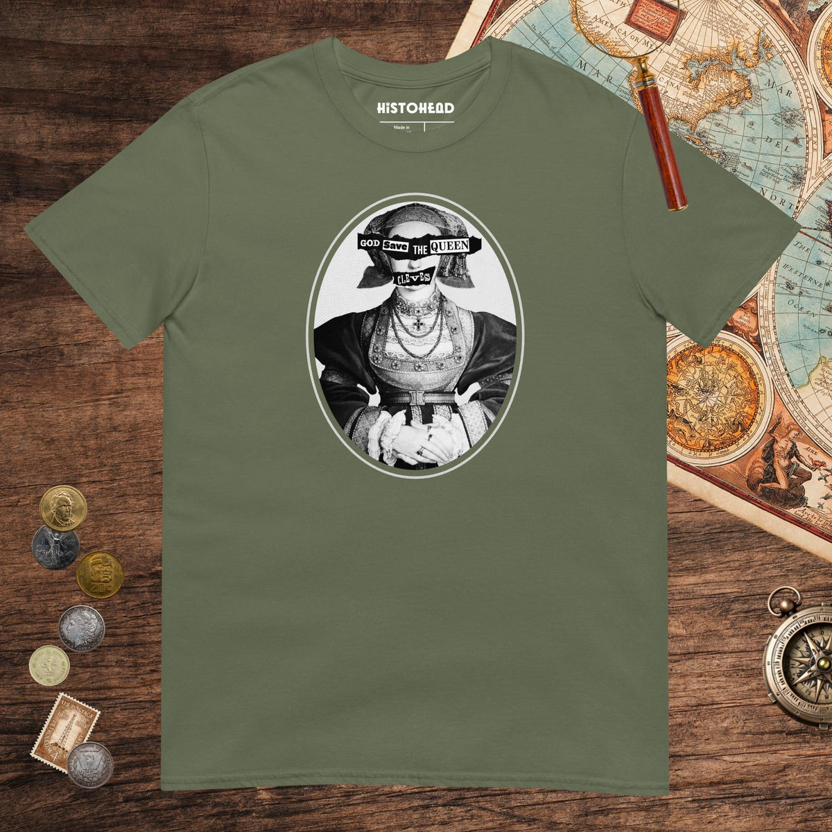 Military Green God Save the Queen Anne of Cleves Tee - history buff gift by HistoHead