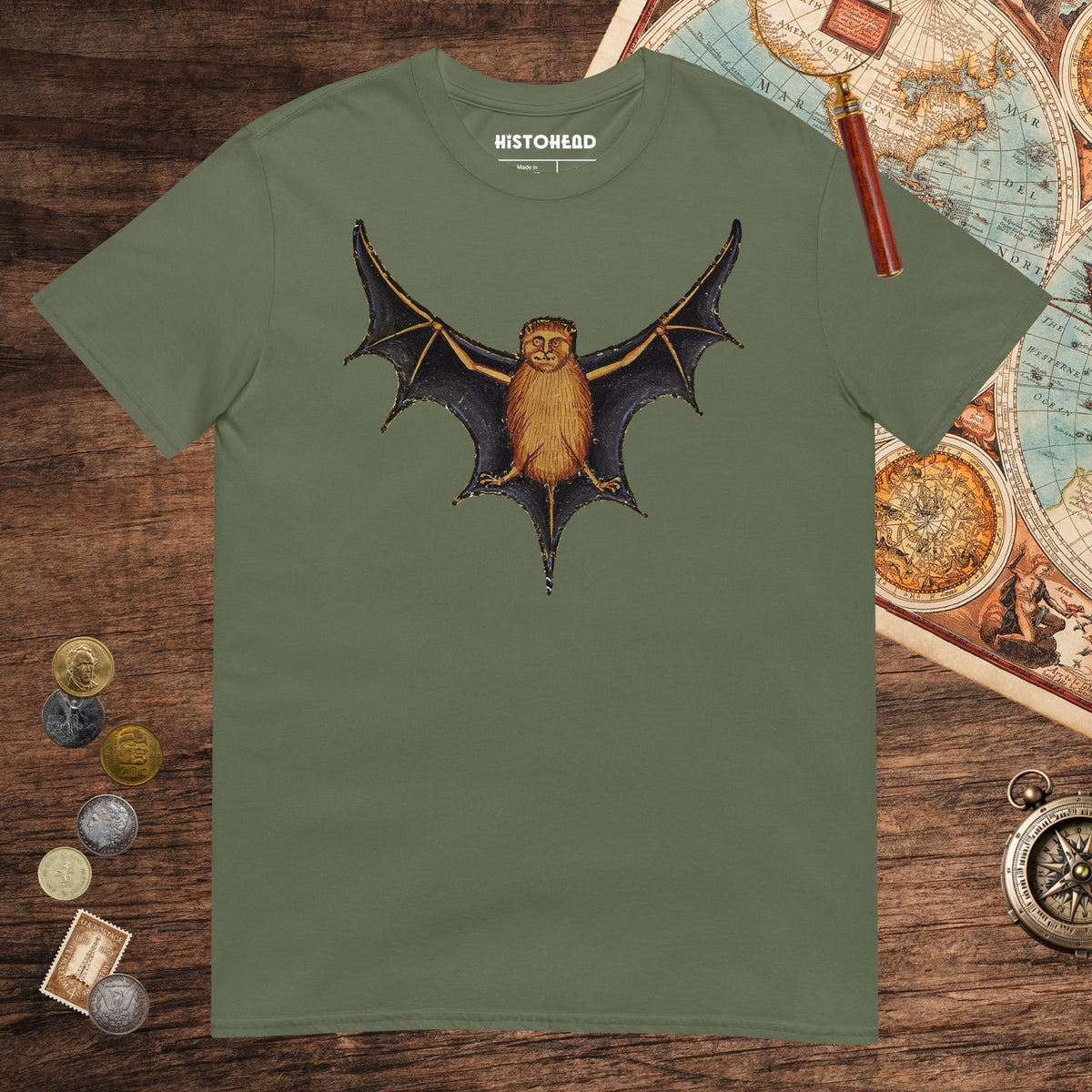 Military Green Weird Medieval Bat Tee - history buff gift by HistoHead