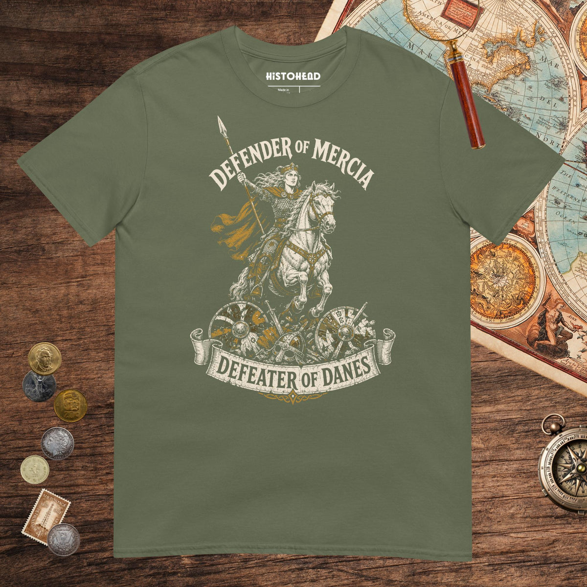 Military Green Æthelflæd Defender of Mercia Tee - history buff gift by HistoHead