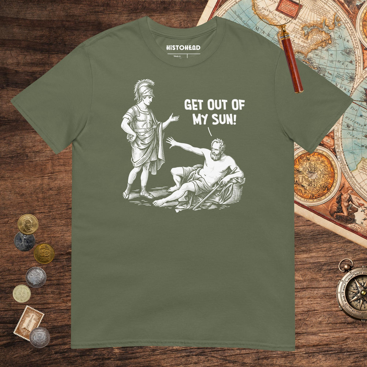 Military Green Diogenes: Get Out of My Sun Tee - history buff gift by HistoHead