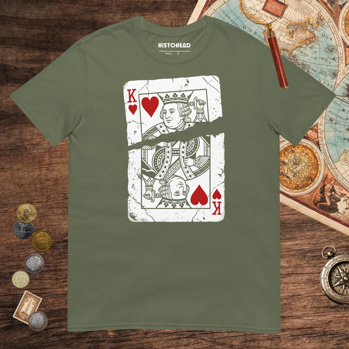 Military Green Louis XVI Playing Card Tee - history buff gift by HistoHead