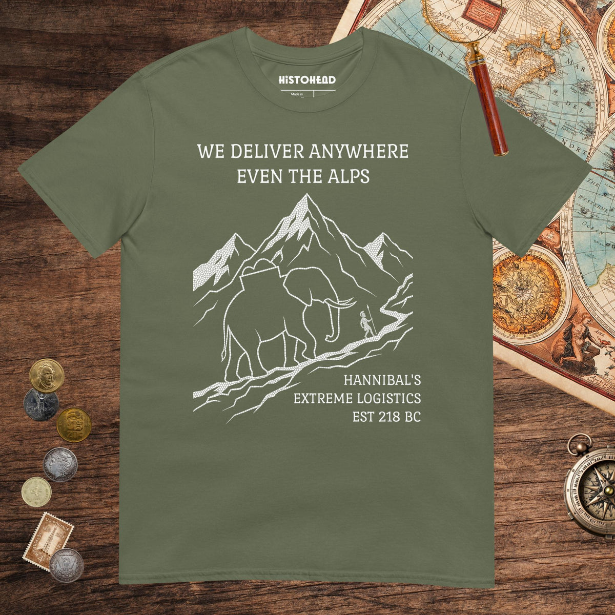 Military Green Hannibal's Extreme Logistics Tee - history buff gift by HistoHead
