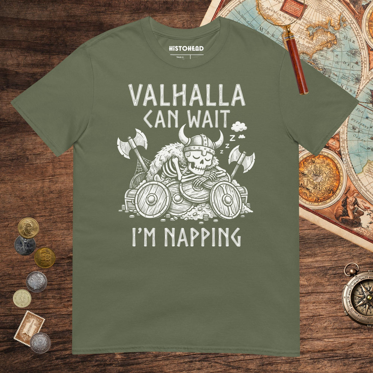 Military Green Valhalla Can Wait Tee - history buff gift by HistoHead
