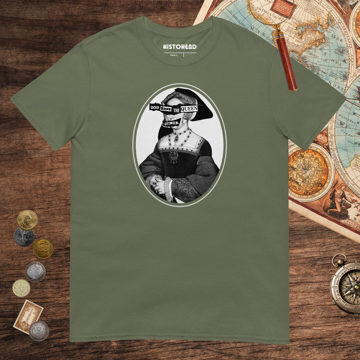 Military Green God Save the Queen Jane Seymour Tee - history buff gift by HistoHead