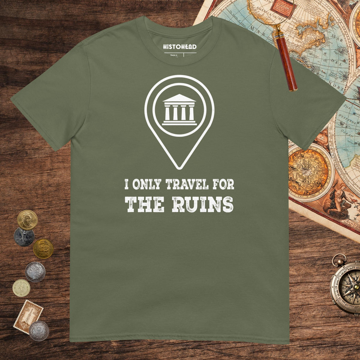 Military Green Travel for the Ruins Tee - history buff gift by HistoHead