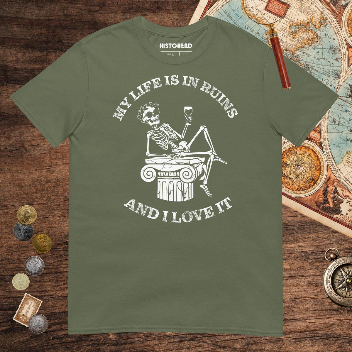 Military Green My Life is in Ruins Tee - history buff gift by HistoHead