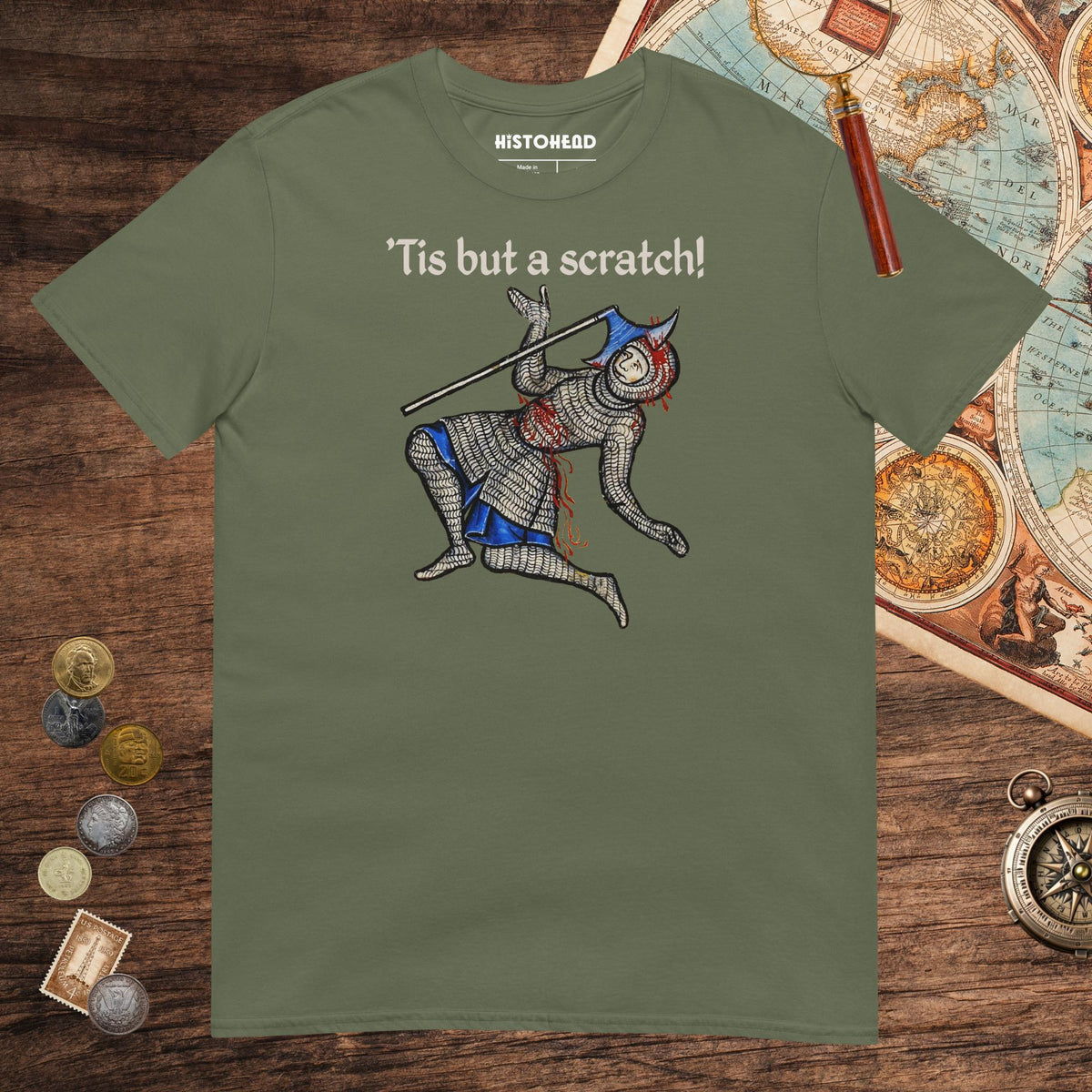 Military Green Tis But A Scratch Tee - history buff gift by HistoHead