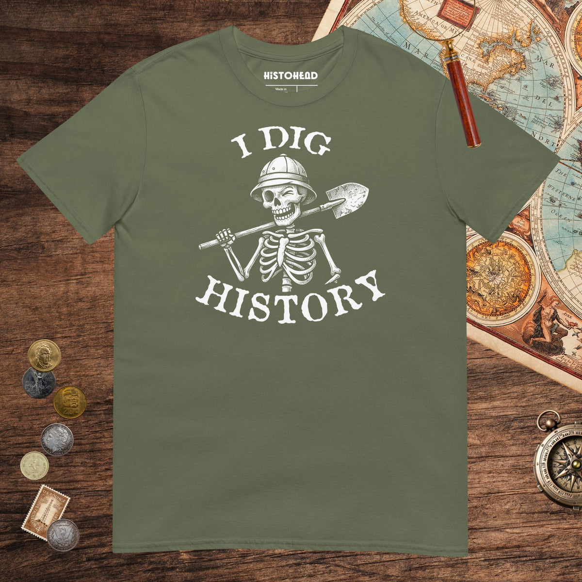Military Green I Dig History Tee - history buff gift by HistoHead