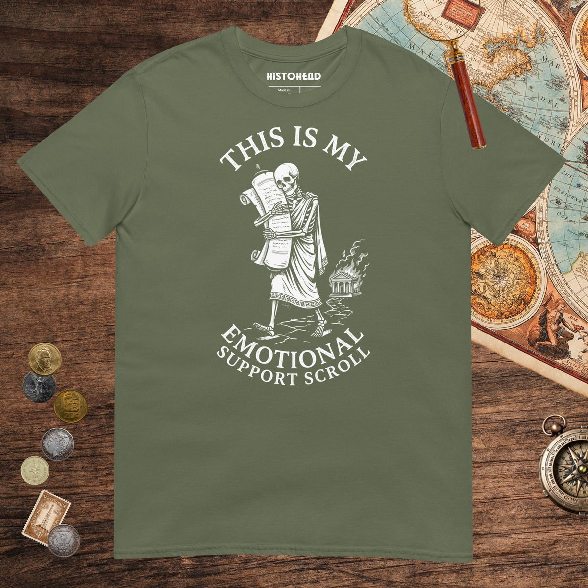 Military Green Emotional Support Scroll Tee - history buff gift by HistoHead