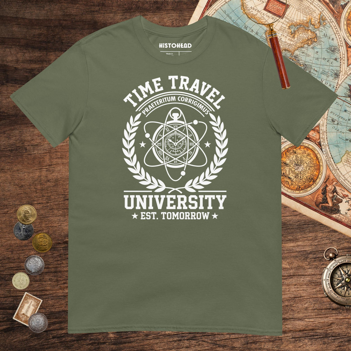 Military Green Time Travel University Tee - history buff gift by HistoHead