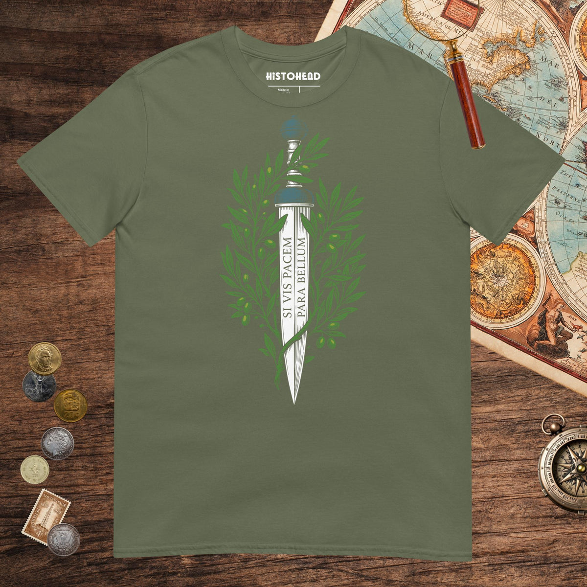Military Green Si Vis Pacem Para Bellum Latin Phrase Tee - history buff gift by HistoHead