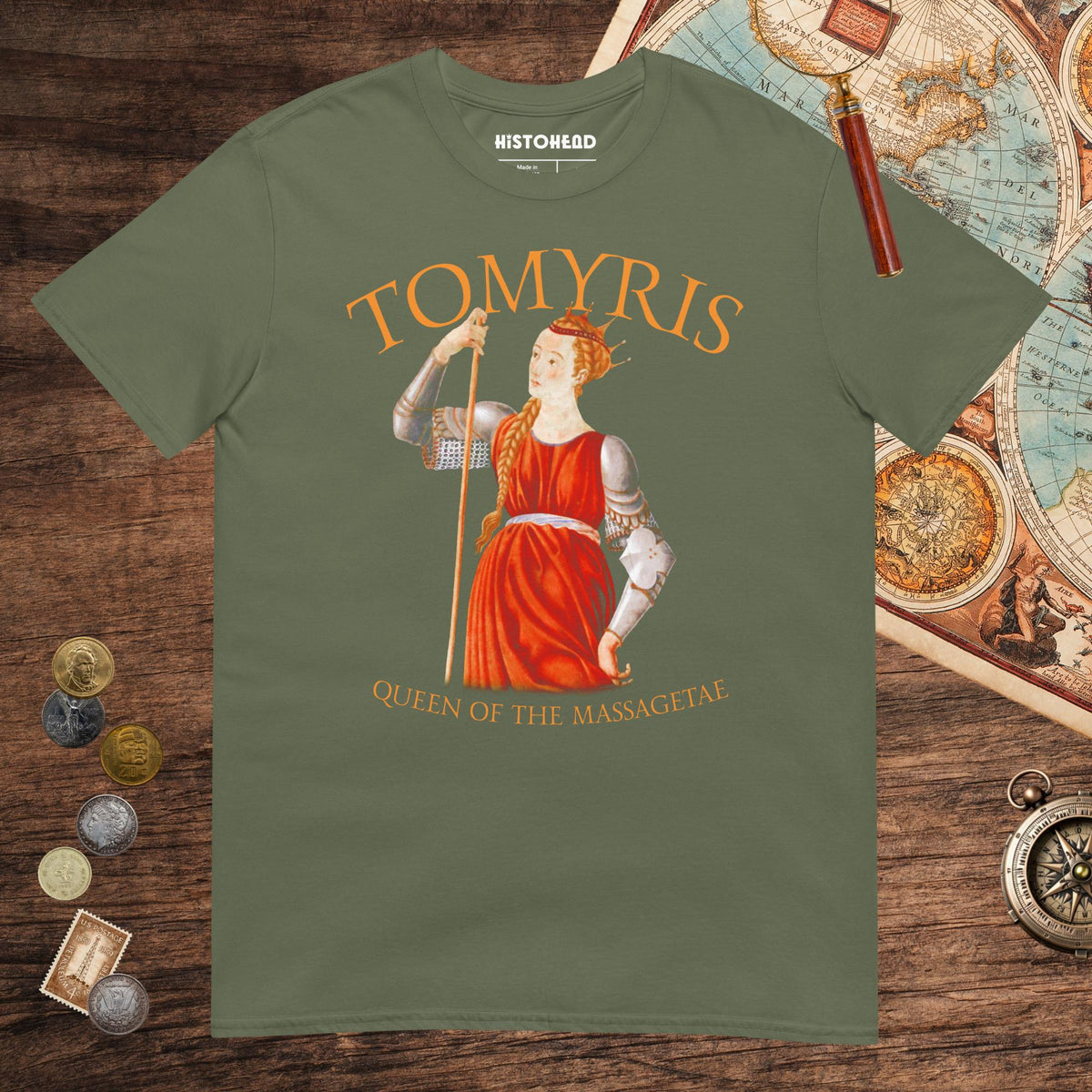 Military Green Tomyris Queen of the Massagetae Tee - history buff gift by HistoHead
