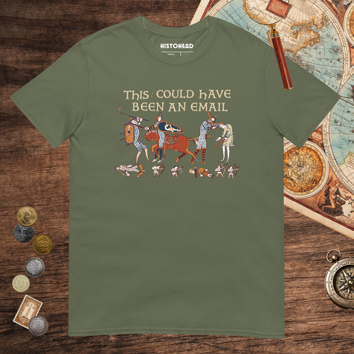 Military Green Bayeux Tapestry This Could Have Been an Email Tee - history buff gift by HistoHead