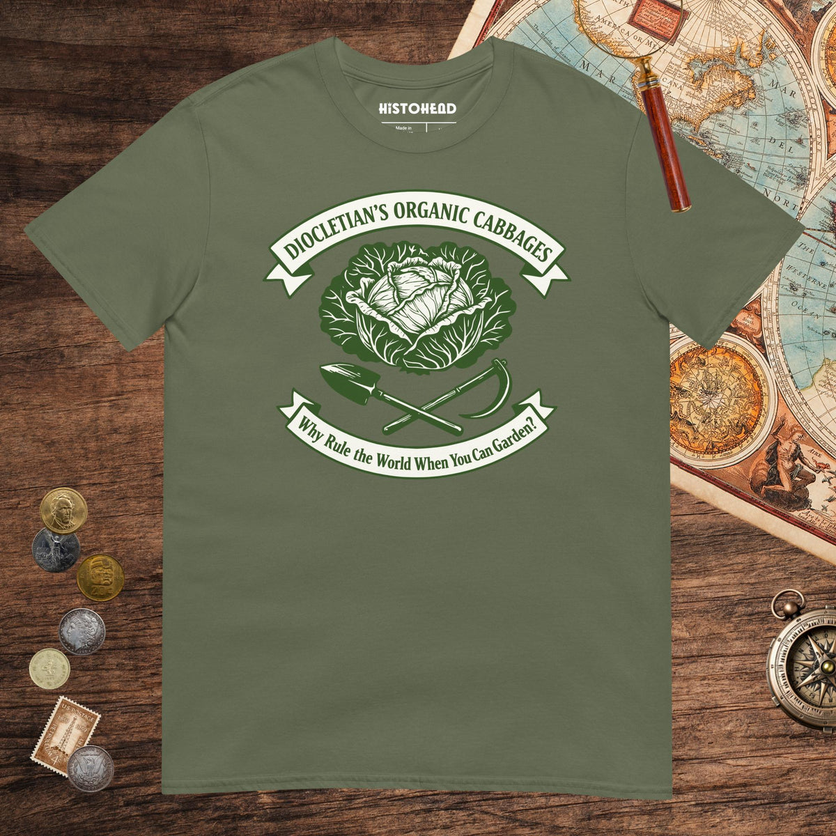 Military Green Diocletian's Cabbage Tee - history buff gift by HistoHead