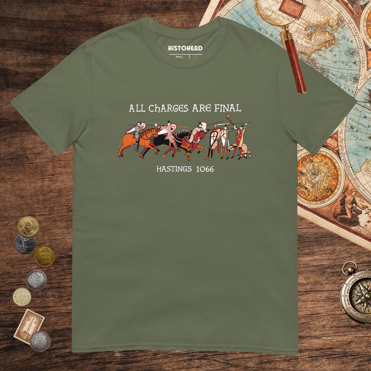 Military Green Bayeux Tapestry All Charges Are Final Tee - history buff gift by HistoHead