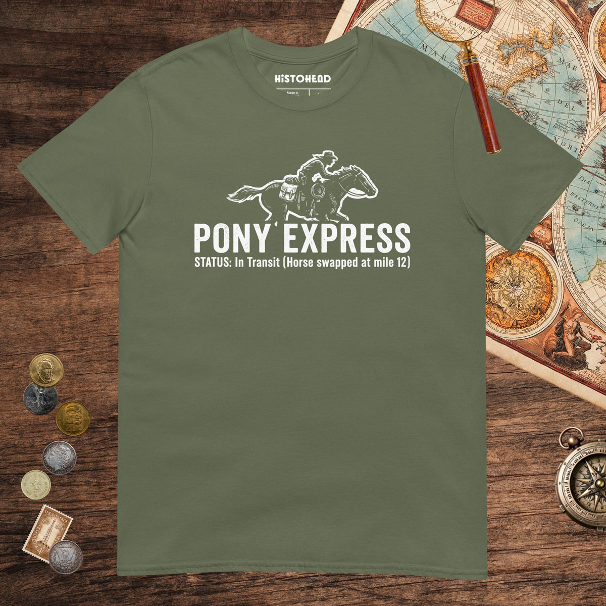 Military Green Pony Express Tee - history buff gift by HistoHead