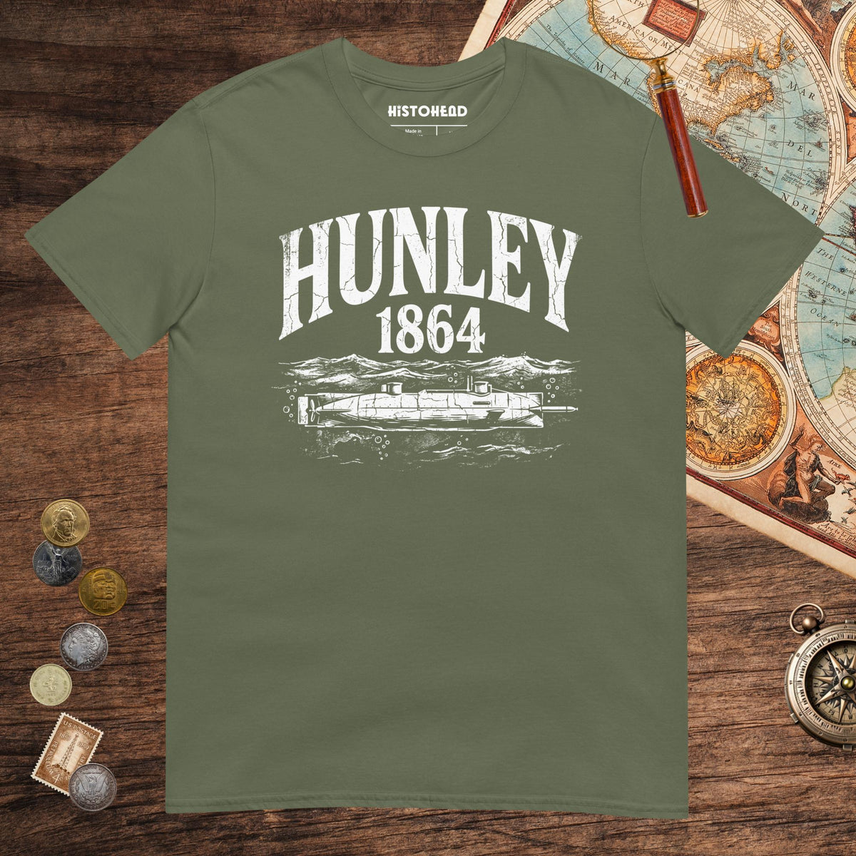 Military Green Hunley Submarine Tee - history buff gift by HistoHead