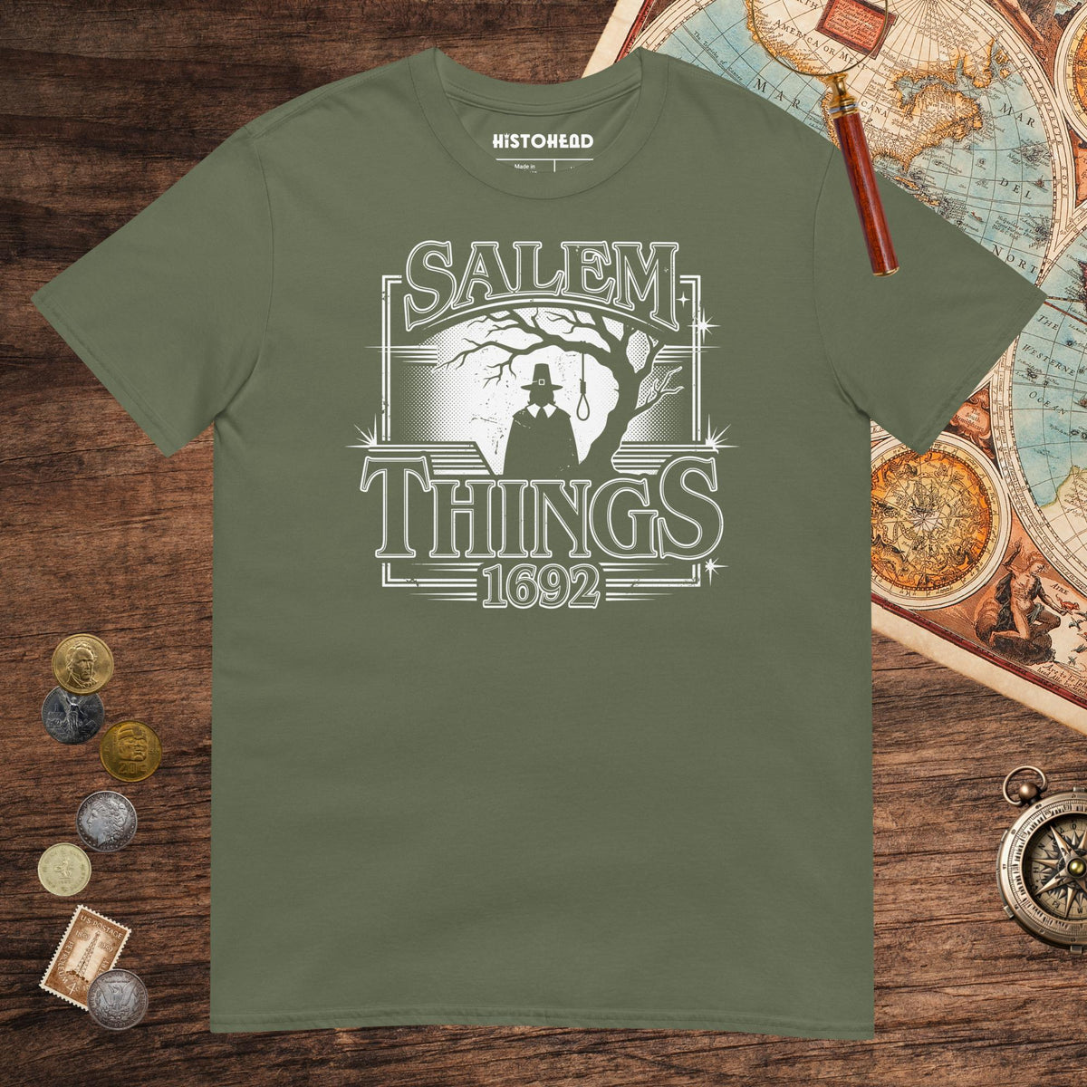 Military Green Salem Things 1692 Tee - history buff gift by HistoHead
