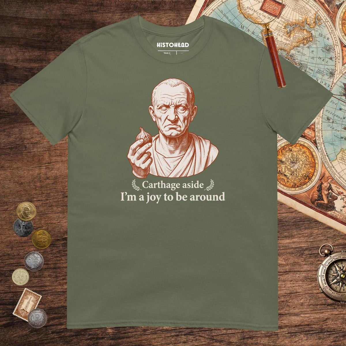 Military Green Cato Carthage Aside I'm a Joy to Be Around Tee - history buff gift by HistoHead